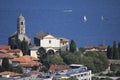 Look to Gravedona, church Santa Maria del Tiglio over Lake Como in Italy