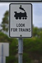 Look for trains sign in square shape Royalty Free Stock Photo