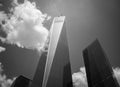 Look up World Trade Center at downtown Manhattan Financial district black and white