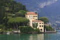 Look at villa Balbianello, Lenno, town panorama, location, bank promenade in Lake Como