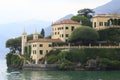 Look at villa Balbianello, Lenno, town panorama, location, bank promenade in Lake Como
