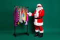 Look x-mas fairy assortment buy. Full body photo funny grey white hair santa claus point hand wardrobe garment advise