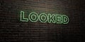 LOOKED -Realistic Neon Sign on Brick Wall background - 3D rendered royalty free stock image