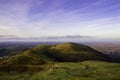 Looking across the hills of the English landscape on a sunny winters afternoon. North Hill from Worcestershire Beacon, Malvern