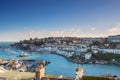 Looking across the rooftops of Brixham marina and harbour in South Devon