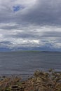 Looking across to the the island of Stroma, part of the Orkneys from the rocky beach at John OÃ¢â¬â¢Groats.