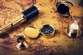 Looking for adventures concept - vintage navigation items Royalty Free Stock Photo