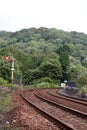 Railway semaphore signal on curve in track Royalty Free Stock Photo