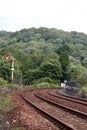 Railway semaphore signal on curve in track