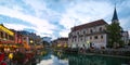 Looking along Le Thiou river in Annecy France at late evening