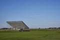 Looking back over the 18th Green and the temporary stands at Carnoustie Golf Course.