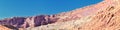 Looking back towards Moab Panorama views of desert mountain ranges along Highway 191 in Utah in fall. Scenic nature near Canyonlan