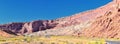 Looking back towards Moab Panorama views of desert mountain ranges along Highway 191 in Utah in fall. Scenic nature near Canyonlan Royalty Free Stock Photo