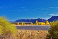 Looking back towards Moab Panorama views of desert mountain ranges along Highway 191 in Utah in fall. Scenic nature near Canyonlan