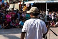 Looking through the back of the video camera with the crowd.