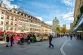 Looking from the Barenplatz towards the Bundesplatz in Bern, Switzerland