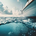 looking in the beautiful blue tranquil waters by the yacht on vacation