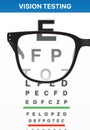 Looking through black glasses at a vision examination chart, realistic vector illustration Royalty Free Stock Photo