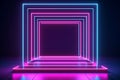 Neon Square Frame with Empty Space for Design on Blue and Pink Background, AI Generated Royalty Free Stock Photo