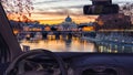 Car windshield with view of Saint Peter& x27;s Church, Rome, Italy Royalty Free Stock Photo