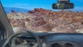 Car windshield view of Zabriskie Point, Death Valley, California Royalty Free Stock Photo