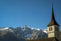 Clocktower of the church in Bellwald Valais, Switzerland Royalty Free Stock Photo