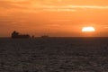 Looking at dark silhouette of Bulker boat from Sunshine Skyway Bridge - 3 Royalty Free Stock Photo
