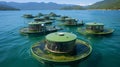 Looking Down from ABOVE, A SOLAR PARK AFLOAT IS Visible, Collecting Energy from the Water's Surfa