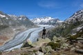 Looking down on the Aletsch glacier near Bettmeralp in the Swiss alps on a sunny day