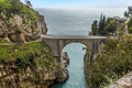 Looking down on the arched bridge at Fiordo di Furore on the Amalfi Coast, Italy Royalty Free Stock Photo
