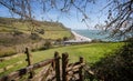 Looking down on Branscombe beach from a style on the South West Coast Path in Branscombe, Devon, Royalty Free Stock Photo