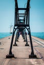 Looking down the catwalk at the pier in South Haven Michigan Royalty Free Stock Photo