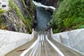 Looking down Cleveland Dam and the Capilano River in North Vancouver, Canada.