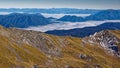 Cloud inversion. Looking down on clouds, Nelson Lakes National Park, New Zealand Royalty Free Stock Photo