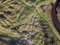 Looking down on coastal sand dunes. Aerial image. Royalty Free Stock Photo