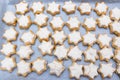 Looking down on flat lay of home baked imperfect star shaped cin