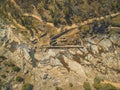 Looking down at historic gold mill ruins.