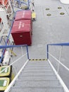 Looking down an outside stairway of a Vessel to the Top Deck near to the Lifeboat Station