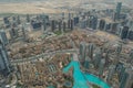 Looking down over the Dubai cityscape from the top of the Burj Khalifa in Dubai Royalty Free Stock Photo