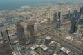 Looking down over the Dubai cityscape from the top of the Burj Khalifa in Dubai Royalty Free Stock Photo