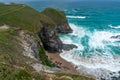 Looking down at Pentire Steps Beach and the big waves Royalty Free Stock Photo