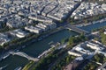 Looking down at River Seine Paris, France with bridges and boats Royalty Free Stock Photo