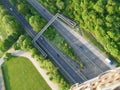 Looking down on a road from a hot air balloon