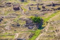 Looking down on ruins of prehistoric village near cave city of Uplistsikhe near Gori Georgia Royalty Free Stock Photo