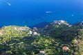 Looking down a steep cliff along the Amalfi Coast , Ravello, Italy