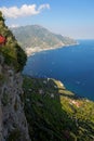 Looking down a steep cliff along the Amalfi Coast , Ravello, Italy Royalty Free Stock Photo
