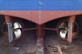 Looking down at the stern of a Vessel in Dry Dock