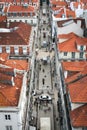Looking down on the street and roofs of buildings in birds-eye-view. Royalty Free Stock Photo