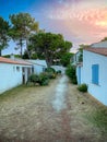 White Mediterranean houses at sunset Royalty Free Stock Photo