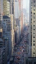 Looking down into 5th Avenue with cars in traffic in Manhattan, New York City.